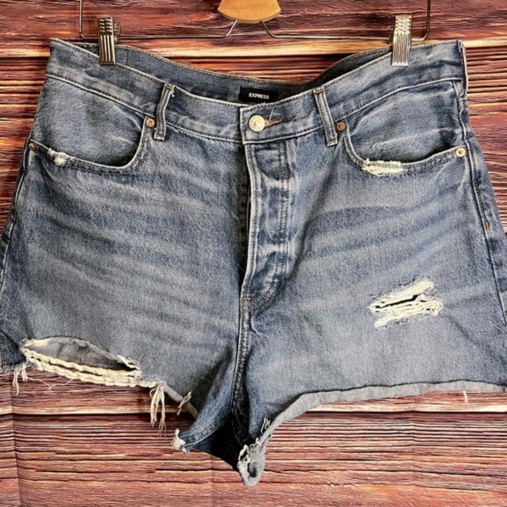 Express Button Up High Waist Mom Jean Shorts (Size 14)